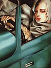 Tamara De Lempicka Famous Paintings - Self Portrait in Green Bugatti